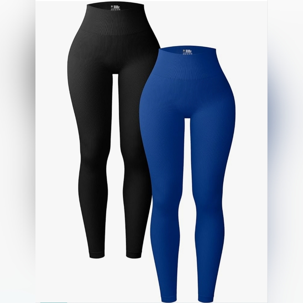OQQ Women's 2 Piece Yoga Leggings Ribbed Seamless Workout High Waist Athletic